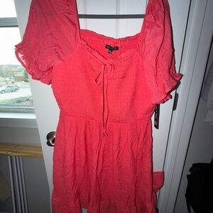 Coral Puff Sleeve Dress